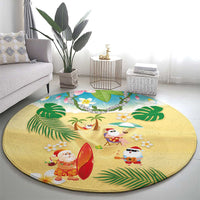 Hawaiian Mele Kalikimaka Round Carpet Tropical Plumeria and Lei Funny Santa Beach LT03 - Polynesian Pride