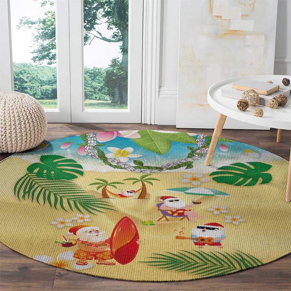 Hawaiian Mele Kalikimaka Round Carpet Tropical Plumeria and Lei Funny Santa Beach LT03 - Polynesian Pride