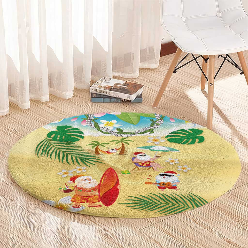Hawaiian Mele Kalikimaka Round Carpet Tropical Plumeria and Lei Funny Santa Beach LT03 - Polynesian Pride