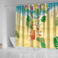 Hawaiian Mele Kalikimaka Shower Curtain Tropical Plumeria and Lei Funny Santa Beach - Polynesian Pride