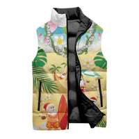 Hawaiian Mele Kalikimaka Sleeveless Puffer Jacket Tropical Plumeria and Lei Funny Santa Beach - Polynesian Pride