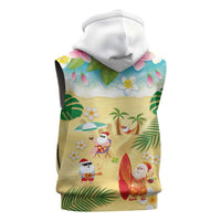 Hawaiian Mele Kalikimaka Sleeveless Zip Hoodie Tropical Plumeria and Lei Funny Santa Beach - Polynesian Pride