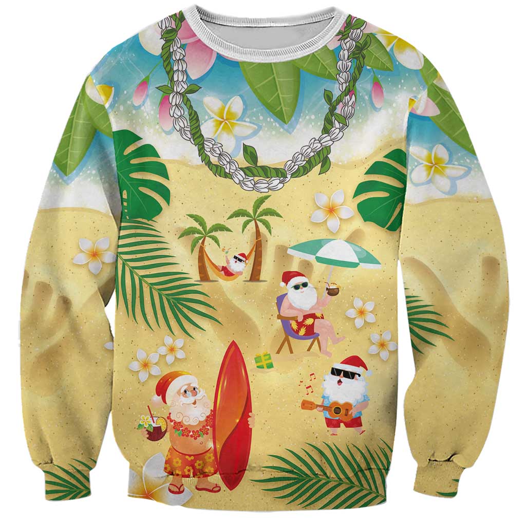 Hawaiian Mele Kalikimaka Sweatshirt Tropical Plumeria and Lei Funny Santa Beach - Polynesian Pride