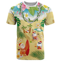 Hawaiian Mele Kalikimaka T Shirt Tropical Plumeria and Lei Funny Santa Beach - Polynesian Pride