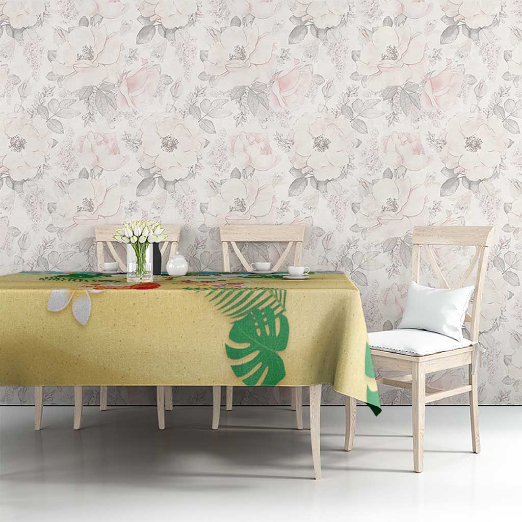 Hawaiian Mele Kalikimaka Tablecloth Tropical Plumeria and Lei Funny Santa Beach - Polynesian Pride