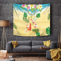 Hawaiian Mele Kalikimaka Tapestry Tropical Plumeria and Lei Funny Santa Beach LT03 Multicolor - Polynesian Pride