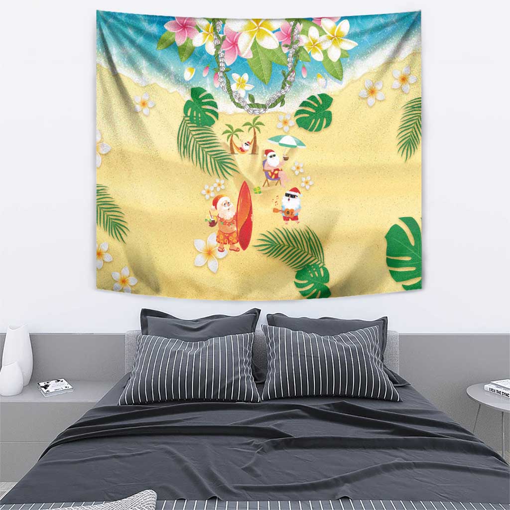 Hawaiian Mele Kalikimaka Tapestry Tropical Plumeria and Lei Funny Santa Beach LT03 - Polynesian Pride