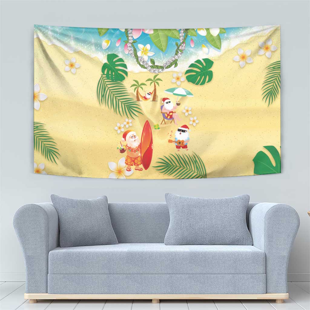 Hawaiian Mele Kalikimaka Tapestry Tropical Plumeria and Lei Funny Santa Beach LT03 - Polynesian Pride