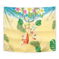 Hawaiian Mele Kalikimaka Tapestry Tropical Plumeria and Lei Funny Santa Beach LT03 - Polynesian Pride