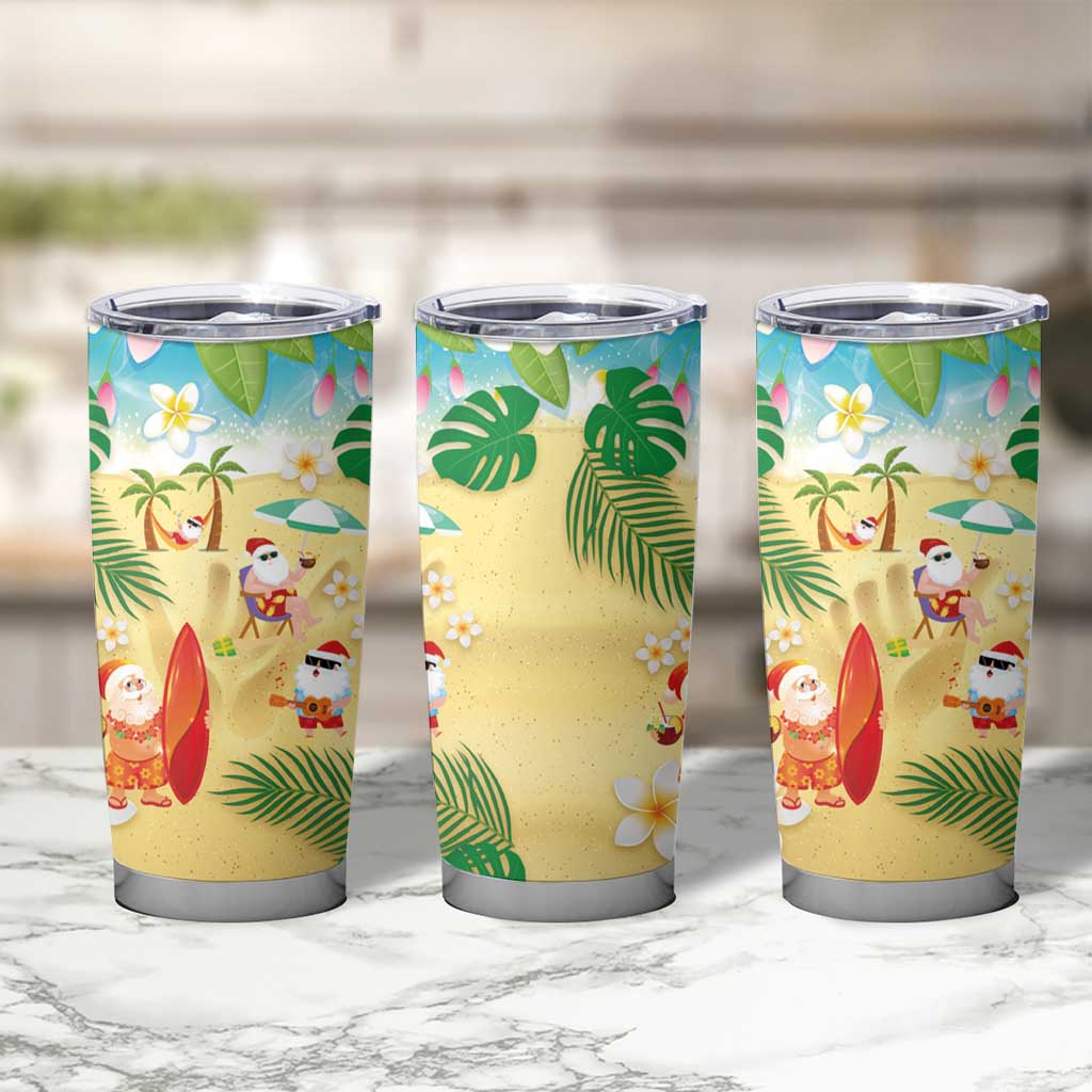 Hawaiian Mele Kalikimaka Tumbler Cup Tropical Plumeria and Lei Funny Santa Beach - Polynesian Pride