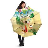 Hawaiian Mele Kalikimaka Umbrella Tropical Plumeria and Lei Funny Santa Beach - Polynesian Pride