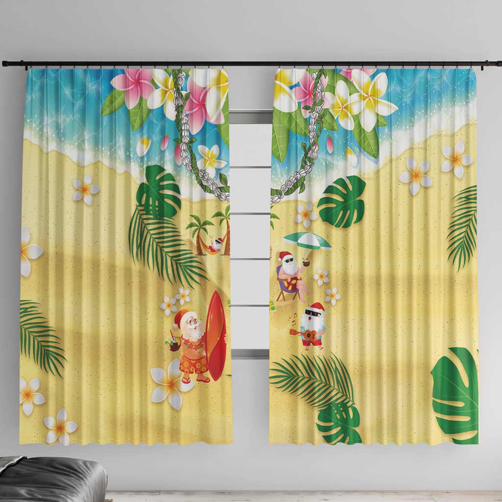 Hawaiian Mele Kalikimaka Window Curtain Tropical Plumeria and Lei Funny Santa Beach - Polynesian Pride