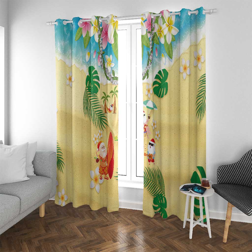 Hawaiian Mele Kalikimaka Window Curtain Tropical Plumeria and Lei Funny Santa Beach - Polynesian Pride