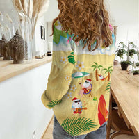 Hawaiian Mele Kalikimaka Women Casual Shirt Tropical Plumeria and Lei Funny Santa Beach - Polynesian Pride