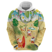 Hawaiian Mele Kalikimaka Zip Hoodie Tropical Plumeria and Lei Funny Santa Beach - Polynesian Pride