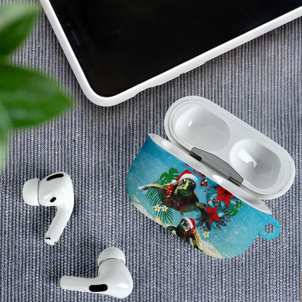 Hawaiian Mele Kalikimaka AirPods Case Tropical Xmas Turtles Red Poinsettia Watercolor - Polynesian Pride
