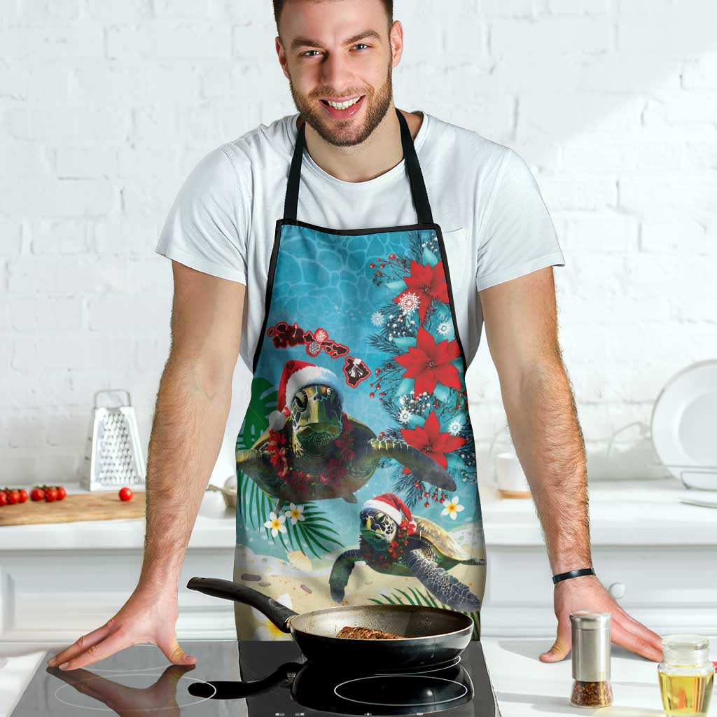 Hawaiian Mele Kalikimaka Apron Tropical Xmas Turtles Red Poinsettia Watercolor - Polynesian Pride