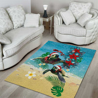 Hawaiian Mele Kalikimaka Area Rug Tropical Xmas Turtles Red Poinsettia Watercolor - Polynesian Pride