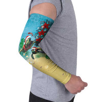 Hawaiian Mele Kalikimaka Arm Sleeves Tropical Xmas Turtles Red Poinsettia Watercolor - Polynesian Pride
