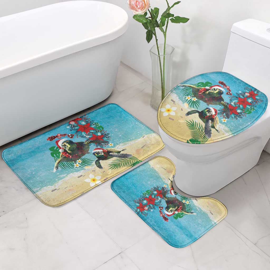 Hawaiian Mele Kalikimaka Bathroom Set Tropical Xmas Turtles Red Poinsettia Watercolor - Polynesian Pride
