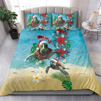 Hawaiian Mele Kalikimaka Bedding Set Tropical Xmas Turtles Red Poinsettia Watercolor - Polynesian Pride