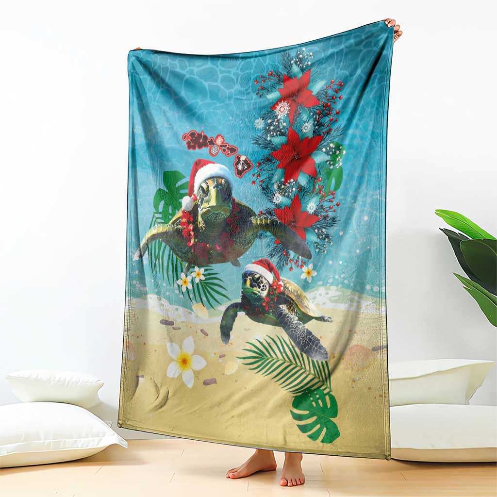 Hawaiian Mele Kalikimaka Blanket Tropical Xmas Turtles Red Poinsettia Watercolor LT03 - Polynesian Pride