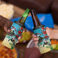 Hawaiian Mele Kalikimaka 4 in 1 Can Cooler Tumbler Tropical Xmas Turtles Red Poinsettia Watercolor - Polynesian Pride