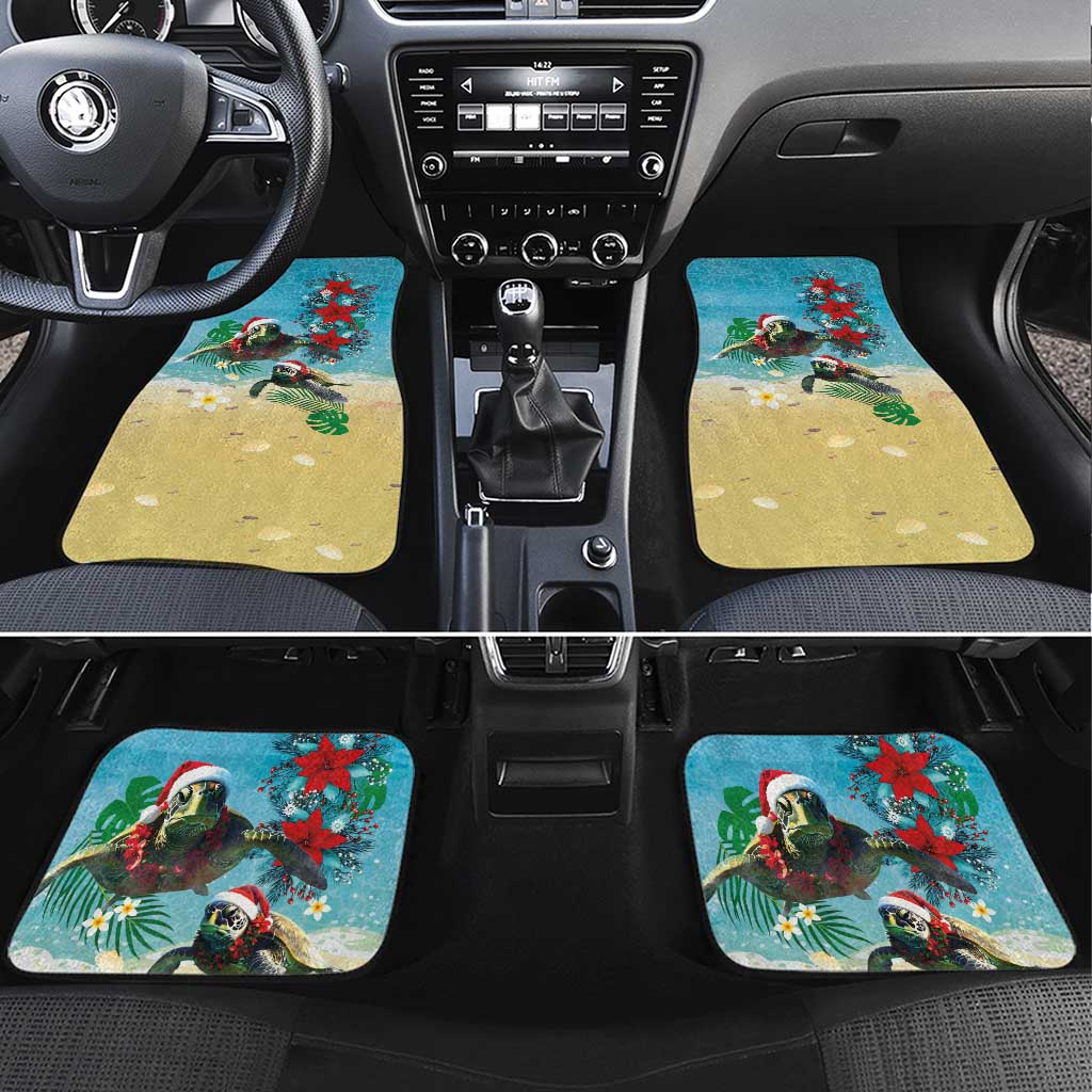 Hawaiian Mele Kalikimaka Car Mats Tropical Xmas Turtles Red Poinsettia Watercolor - Polynesian Pride