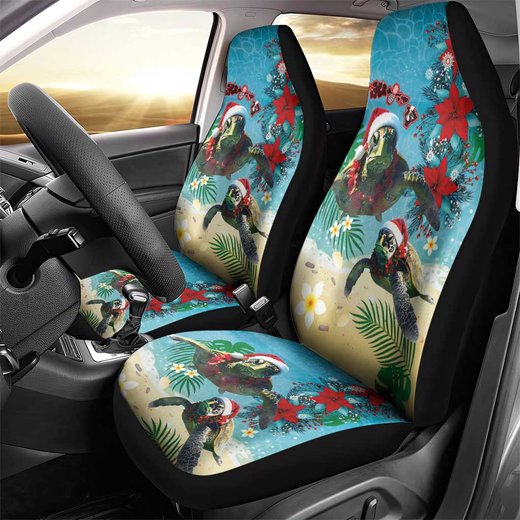 Hawaiian Mele Kalikimaka Car Seat Cover Tropical Xmas Turtles Red Poinsettia Watercolor - Polynesian Pride
