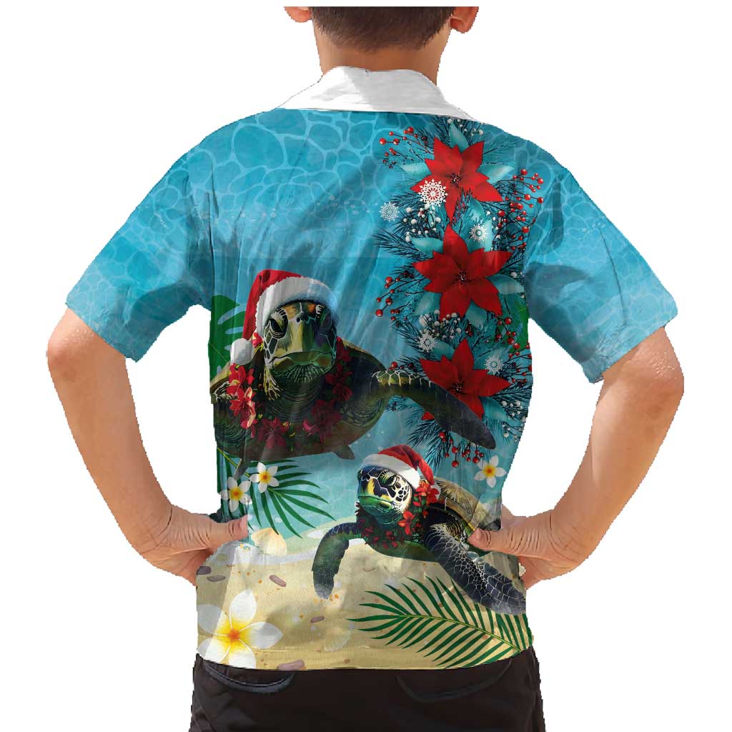 Hawaiian Mele Kalikimaka Family Matching Mermaid Dress and Hawaiian Shirt Tropical Xmas Turtles Red Poinsettia Watercolor - Polynesian Pride