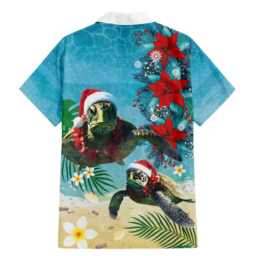 Hawaiian Mele Kalikimaka Family Matching Mermaid Dress and Hawaiian Shirt Tropical Xmas Turtles Red Poinsettia Watercolor - Polynesian Pride