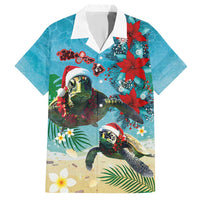 Hawaiian Mele Kalikimaka Family Matching Short Sleeve Bodycon Dress and Hawaiian Shirt Tropical Xmas Turtles Red Poinsettia Watercolor - Polynesian Pride