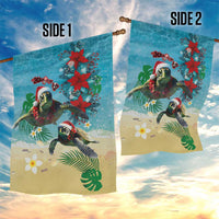 Hawaiian Mele Kalikimaka Garden Flag Tropical Xmas Turtles Red Poinsettia Watercolor - Polynesian Pride