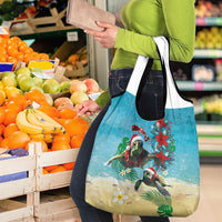 Hawaiian Mele Kalikimaka Grocery Bag Tropical Xmas Turtles Red Poinsettia Watercolor - Polynesian Pride