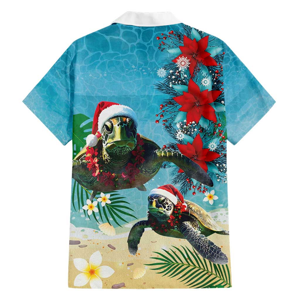 Hawaiian Mele Kalikimaka Hawaiian Shirt Tropical Xmas Turtles Red Poinsettia Watercolor - Polynesian Pride