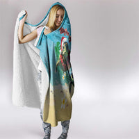 Hawaiian Mele Kalikimaka Hooded Blanket Tropical Xmas Turtles Red Poinsettia Watercolor - Polynesian Pride