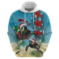 Hawaiian Mele Kalikimaka Hoodie Tropical Xmas Turtles Red Poinsettia Watercolor - Polynesian Pride