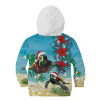 Hawaiian Mele Kalikimaka Kid Hoodie Tropical Xmas Turtles Red Poinsettia Watercolor - Polynesian Pride