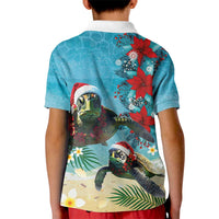 Hawaiian Mele Kalikimaka Kid Polo Shirt Tropical Xmas Turtles Red Poinsettia Watercolor - Polynesian Pride