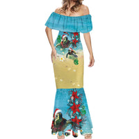 Hawaiian Mele Kalikimaka Mermaid Dress Tropical Xmas Turtles Red Poinsettia Watercolor - Polynesian Pride