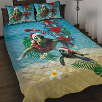 Hawaiian Mele Kalikimaka Quilt Bed Set Tropical Xmas Turtles Red Poinsettia Watercolor - Polynesian Pride