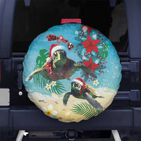 Hawaiian Mele Kalikimaka Spare Tire Cover Tropical Xmas Turtles Red Poinsettia Watercolor - Polynesian Pride