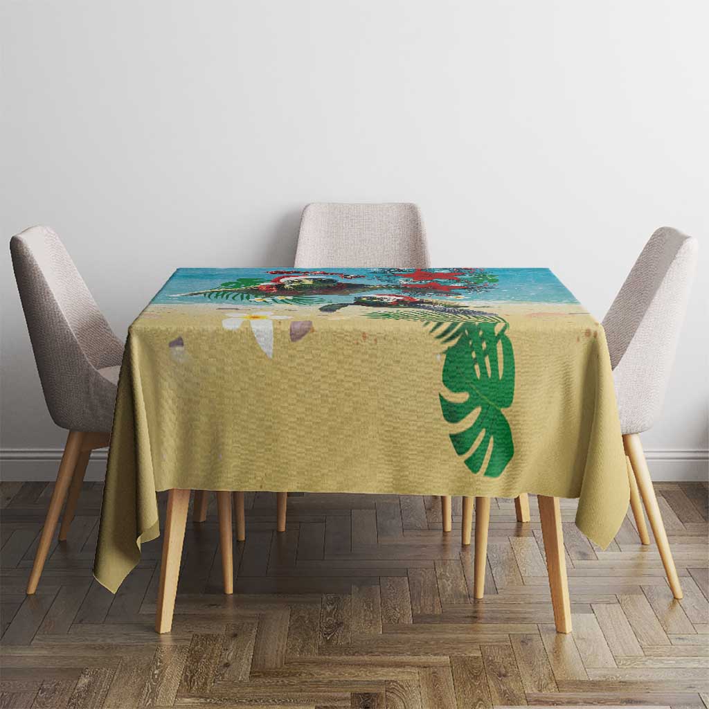 Hawaiian Mele Kalikimaka Tablecloth Tropical Xmas Turtles Red Poinsettia Watercolor - Polynesian Pride