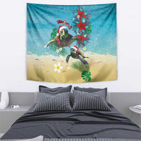 Hawaiian Mele Kalikimaka Tapestry Tropical Xmas Turtles Red Poinsettia Watercolor LT03 - Polynesian Pride