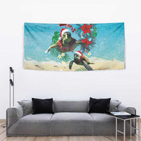 Hawaiian Mele Kalikimaka Tapestry Tropical Xmas Turtles Red Poinsettia Watercolor LT03 - Polynesian Pride