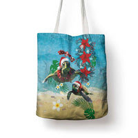 Hawaiian Mele Kalikimaka Tote Bag Tropical Xmas Turtles Red Poinsettia Watercolor - Polynesian Pride