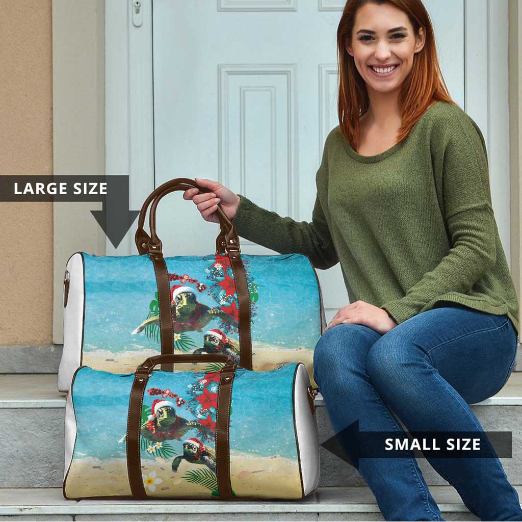 Hawaiian Mele Kalikimaka Travel Bag Tropical Xmas Turtles Red Poinsettia Watercolor - Polynesian Pride