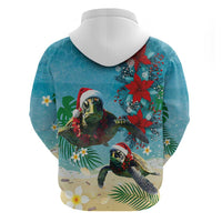 Hawaiian Mele Kalikimaka Zip Hoodie Tropical Xmas Turtles Red Poinsettia Watercolor - Polynesian Pride
