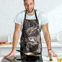 Hawaiian Plumeria and Hibiscus with Turtles Apron Polynesian Art Grayscale - Polynesian Pride