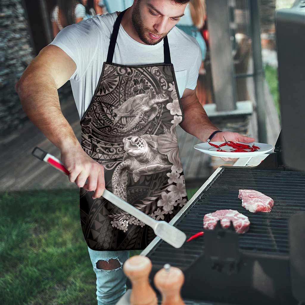 Hawaiian Plumeria and Hibiscus with Turtles Apron Polynesian Art Grayscale - Polynesian Pride